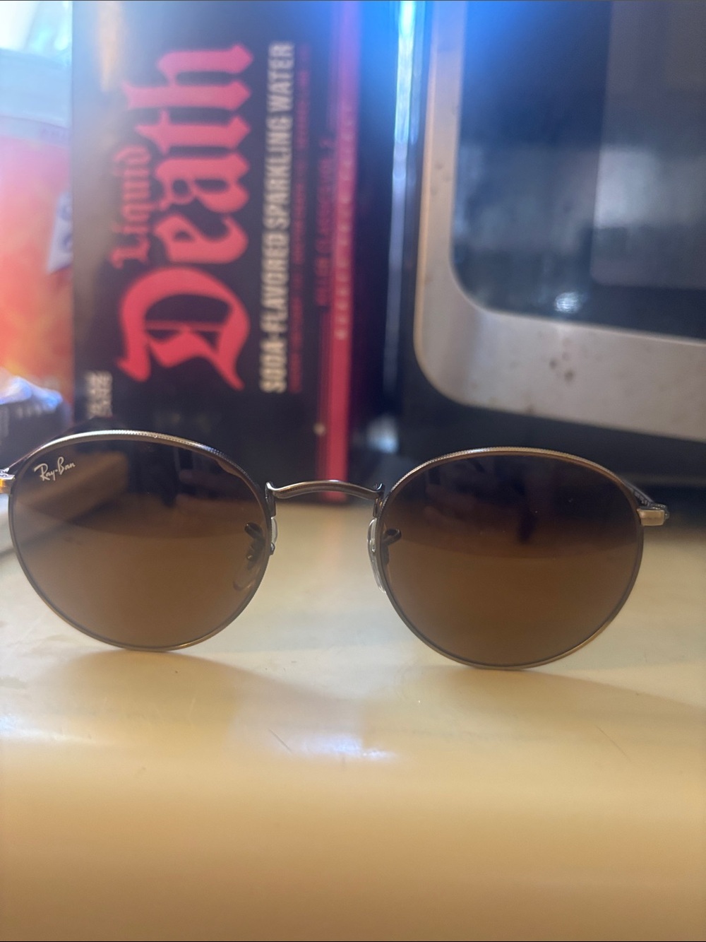 Ray-Ban Brown Lensed Round Metal Sunglasses for Men